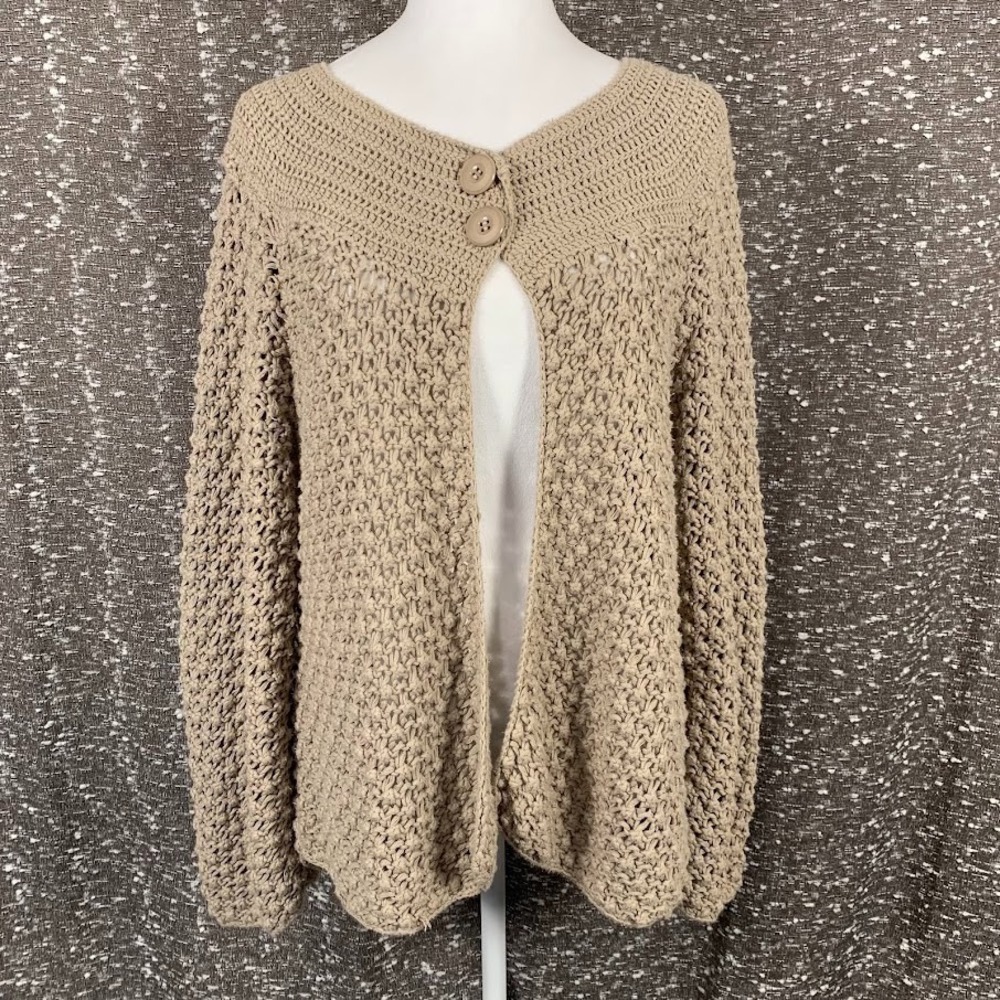 Vintage Y2K Fever‎ Crochet Beige Cardigan Sweater Cotton Boho Women's XL